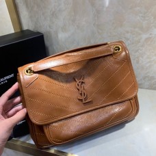 Buy Online YSL Nikki 28cm 498894 Stitch Flap Brown Bag