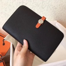 Hermes Bicolor Dogon Duo Wallet In BlackOrange Leather