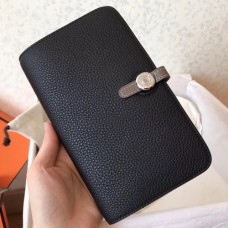 Hermes Bicolor Dogon Duo Wallet In BlackTaupe Leather