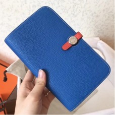 Hermes Bicolor Dogon Duo Wallet In BluePiment Leather