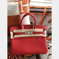 Hermes Birkin 35cm Epsom leather Handbags Red Silver