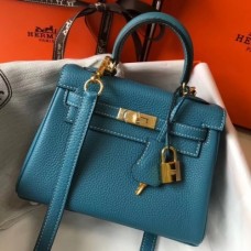 Hermes Blue Jean Clemence Kelly 20cm GHW Bag