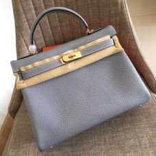 Hermes Blue Lin Clemence Kelly Retourne 28cm Handmade Bag