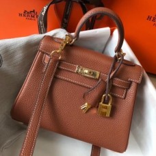 Hermes Brown Clemence Kelly 20cm GHW Bag
