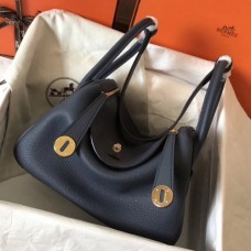Hermes Dark Blue Lindy 30cm Clemence Handmade Bag