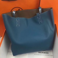 Hermes Double Sens 45cm Tote In BlueEtoupe Leather