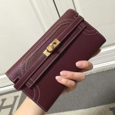 Hermes Kelly Ghillies Wallet In BordeauX Swift Leather