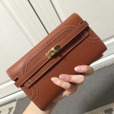 Hermes Kelly Ghillies Wallet In Brown Swift Leather