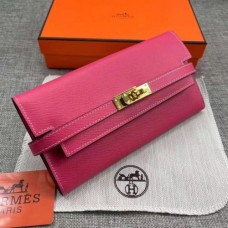 Hermes Kelly Longue Wallet In rose Clemence Leather