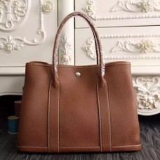 Hermes Medium Garden Party 36cm Tote In Brown Leather