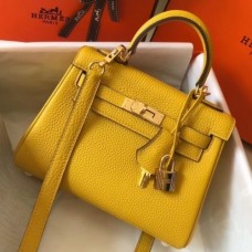 Hermes Mini Kelly 20cm Bag In Yellow Clemence Leather