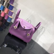 Hermes Mini Lindy 19cm Purple Bag Purple Epsom Leather Palladium