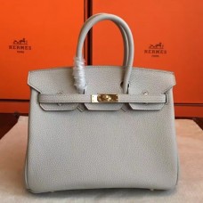 Hermes Pearl Grey Clemence Birkin 30cm Handmade Bag