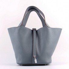 Hermes Picotin Lock Bag In Blue Lin Leather