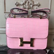 Hermes Pink Constance MM 24cm Crocodile Bag