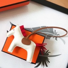 Hermes Rodeo Horse Bag Charm In WhiteCamarelRed Leather