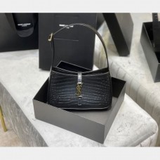 Replica Saint Laurent Shoulder Hobo crocodile-embossed shiny leather Black 657228 Handbags